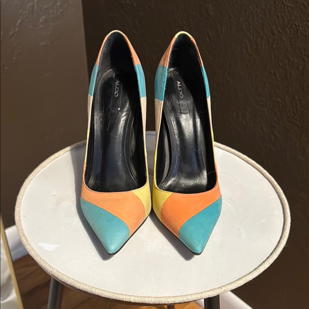 Aldo Turquoise and Orange Color Block Heels